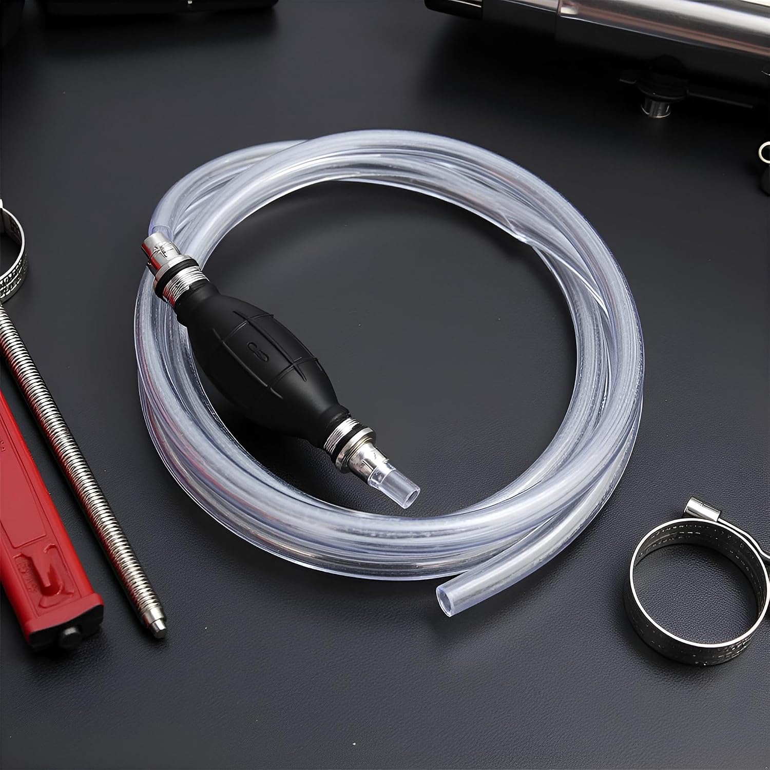 Clear Fuel Line Assembly Hose, 3/8" (10mm) Marine Outboard Boat Motor RVs Fuel Line Assembly w/Primer Bulb Pump 6 Feet Fuel Gasoline Water Line Hose Pipe Parts for Yamaha Marine Boat Tractor