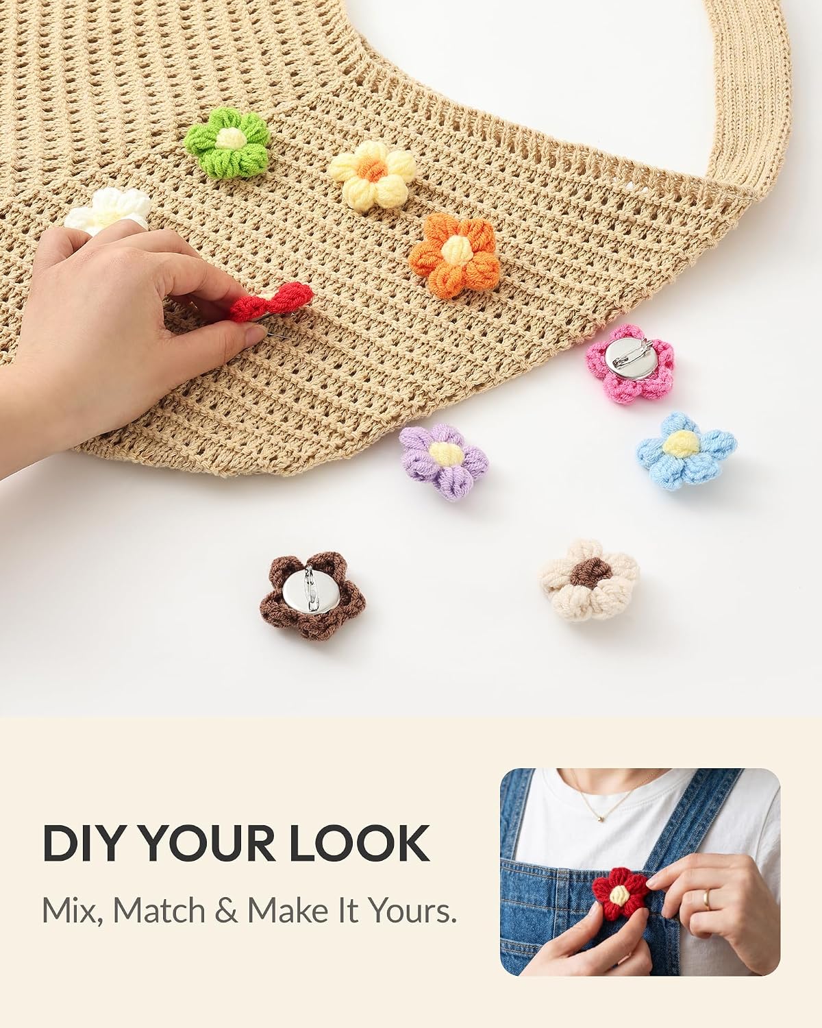 Jeasona Crochet Beach Bag for Women, Hobo Shoulder Bag | DIY Handmade Knit Hobo Shoulder Bag with 10 Detachable Flowers, Aesthetic Summer Mesh Tote for Vacation