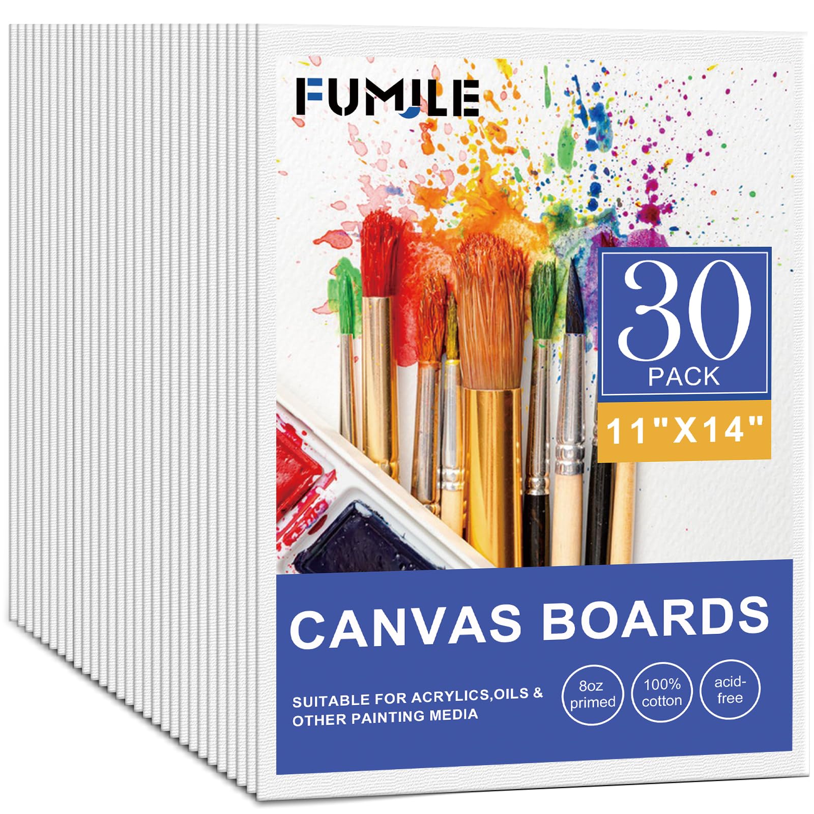 FUMILE 11x14 Canvas Boards for Painting, 30 Pack Canvases for Painting 11x14 Inch Primed Acid Free Blank Canvas Panels for Oil Paint, Watercolor, Acrylic Paint, Gouache and Tempera.