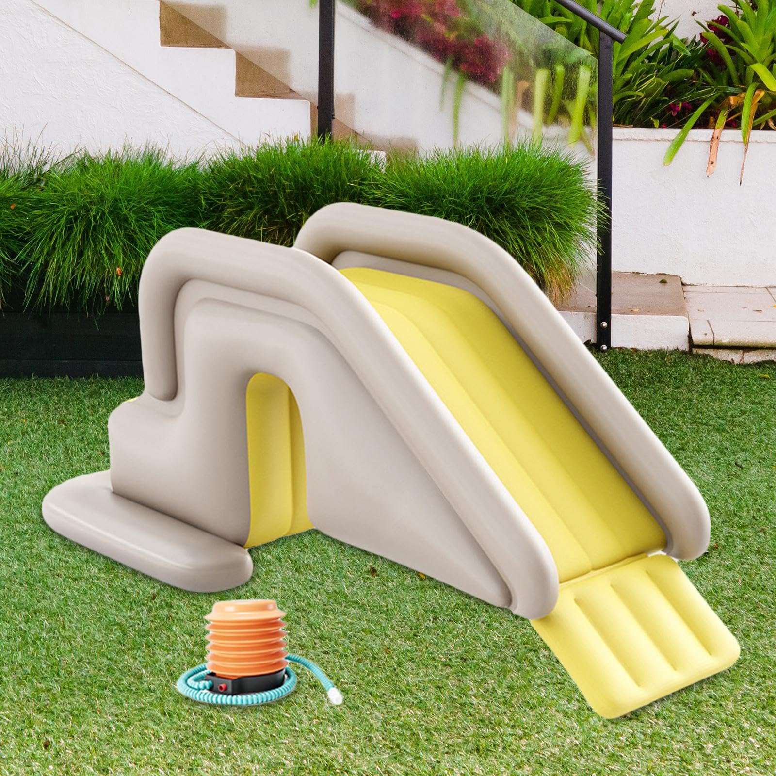 Harilla Aufblasbare Rutsche Kinder Spielplatzrutsche Wasserrutsche Kletterrutsche aus Robustem PVC mit Wasserbefüllbarem Sockel Und Kinderfreundlicher, GRAU