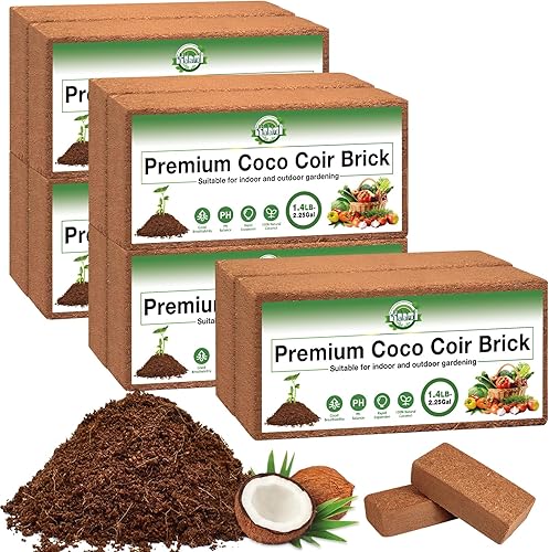 Halatool 10 piezas de ladrillo de coco orgánico, ladrillos de coco comprimido, tierra nutritiva para macetas con bajo equilibrio de EC y pH, Paquete
