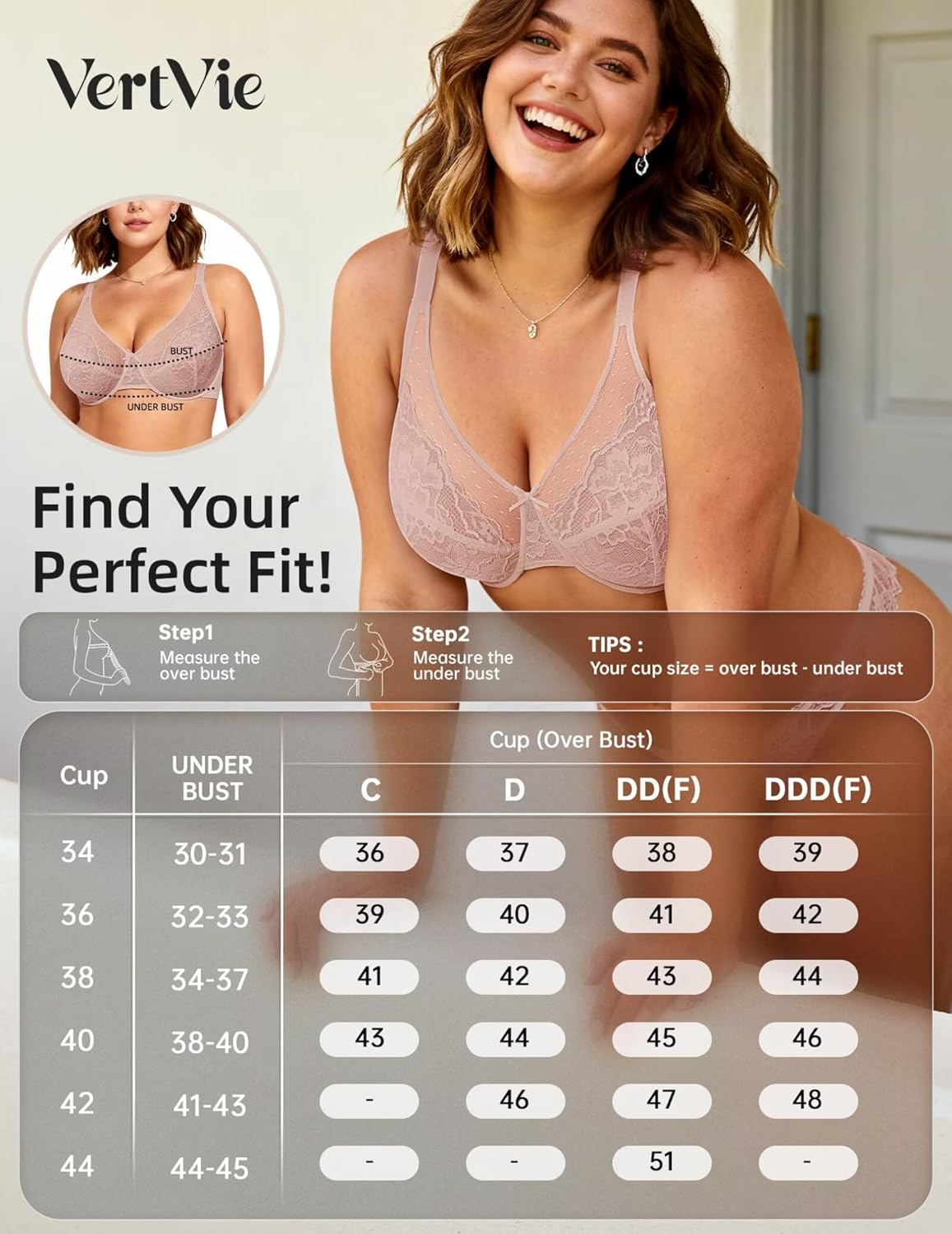 Vertvie Minimizer Bras for Women Full Coverage Underwire Supportive Bra Plus Size Lift Unlined Lace Bralette for Large Bust - Image 7