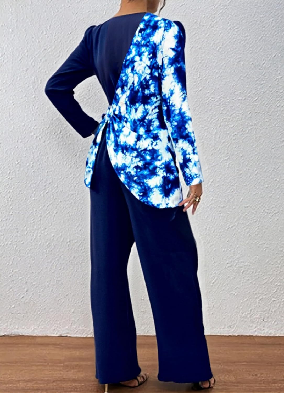 Long Sleeve Jumpsuit For Women V-neck And Wrap High Waist Wide Leg Business Casual Jumpsuit - Image 2