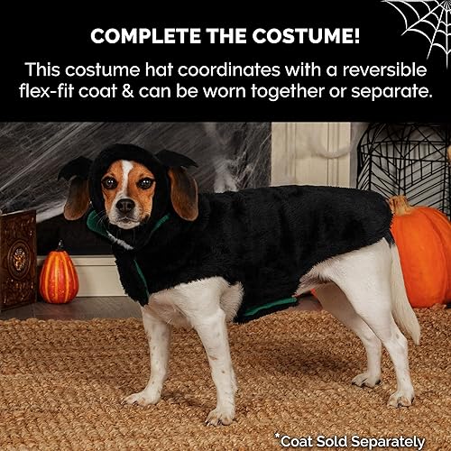 Miniatura 5 de Furhaven Sombrero de perro XS to SM, lavable y acogedor - Disfraz de sombrero de murciélago negro de felpa de piel sintética de ajuste flexible -
