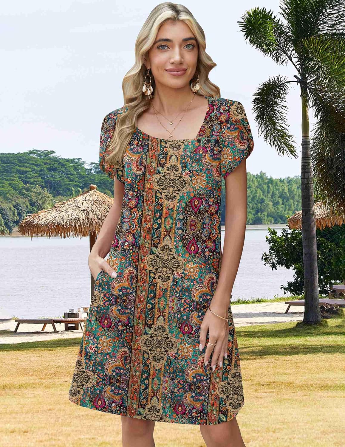 ZEAGOO Summer Dresses for Women 2026 Sundress Short Petal Sleeve Dress with Pockets Floral Dresses for Casual - Image 3