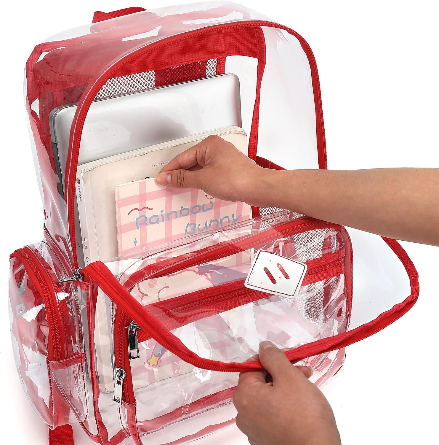 Fuyicat Heavy Duty Clear Backpack for Girls Boys Women Men, PVC Transparent School Backpacks See Through College Bookbag (Red) - Image 3