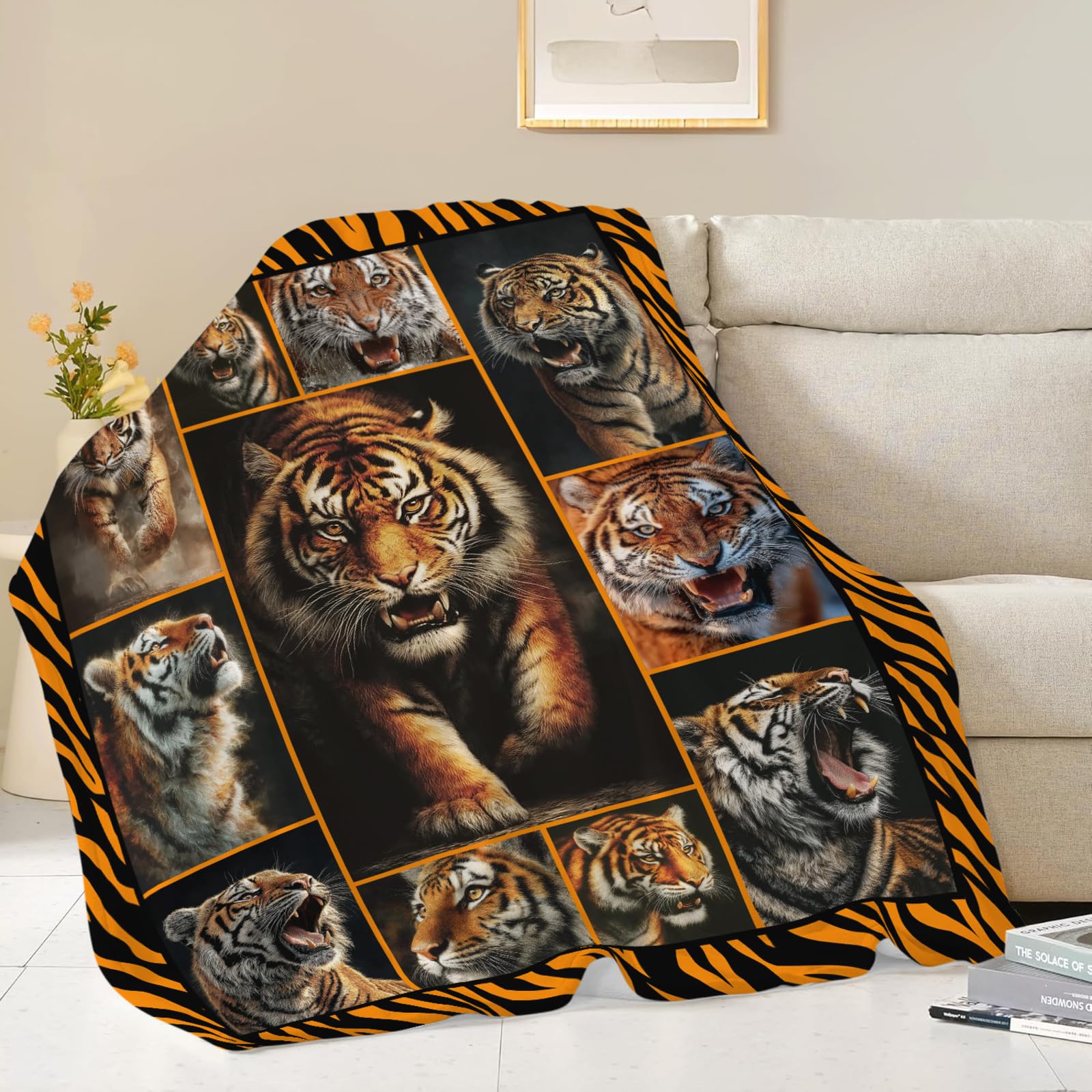Tiger Throw Blanket Tiger Stuff Gifts for Kids Girls Boys Adults Women Men Soft Cozy Warm Plush Fluffy Fuzzy Fleece Blanket Decor 50''X60''