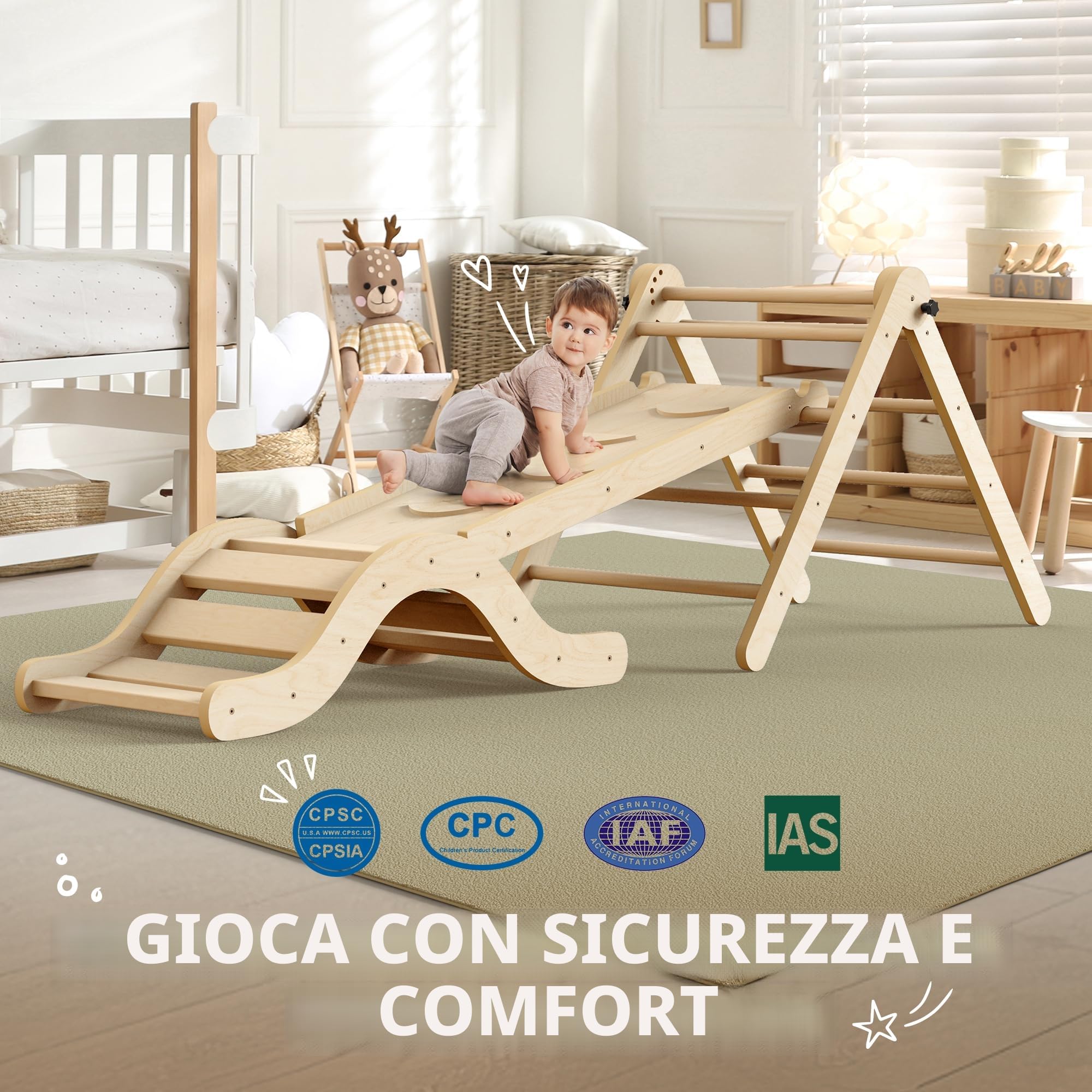 Set da gioco indoor 7 in 1 con scivolo, arco e tappetino per bambini 1-3 anni