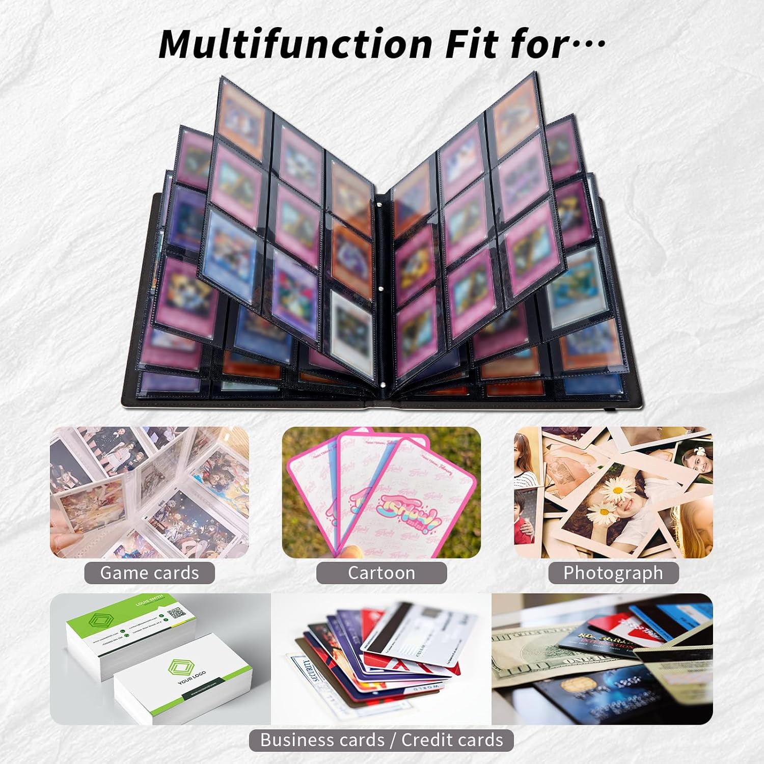 Leather Trading Card Binder 9 Pocket Holder 540 Cards with Elastic Band, Baseball Card Binder Card holders for Playing Cards, for Sports Fans, MTG, Trading Cards, A Black Hooded Man