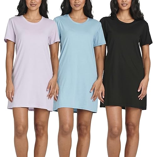 Real Essentials 3 Pack: Women's Cotton Short Sleeve Nightgowns Sleepshirt Nightshirt (Available In Plus Size)