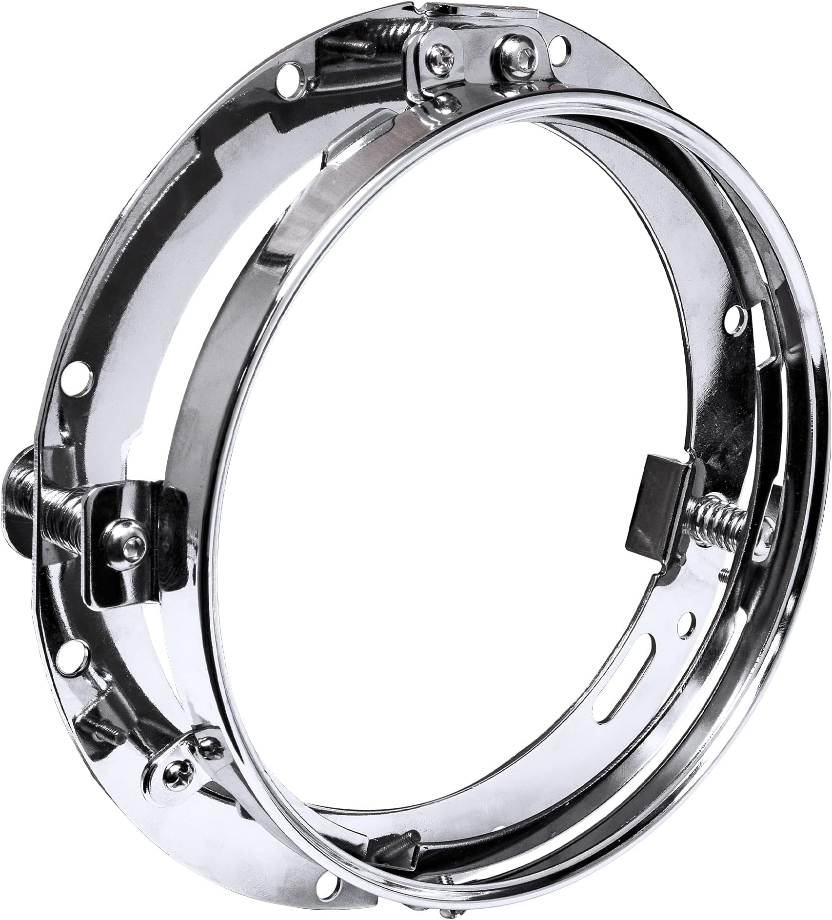 True Mods Chrome 7 Inch Round Headlight Ring Mounting Bracket Compatible with Harley Davidson Road King Electra Glide Ultra Classic Limited Heritage Softail Fat Boy Tri Street Glide Headlight Mount