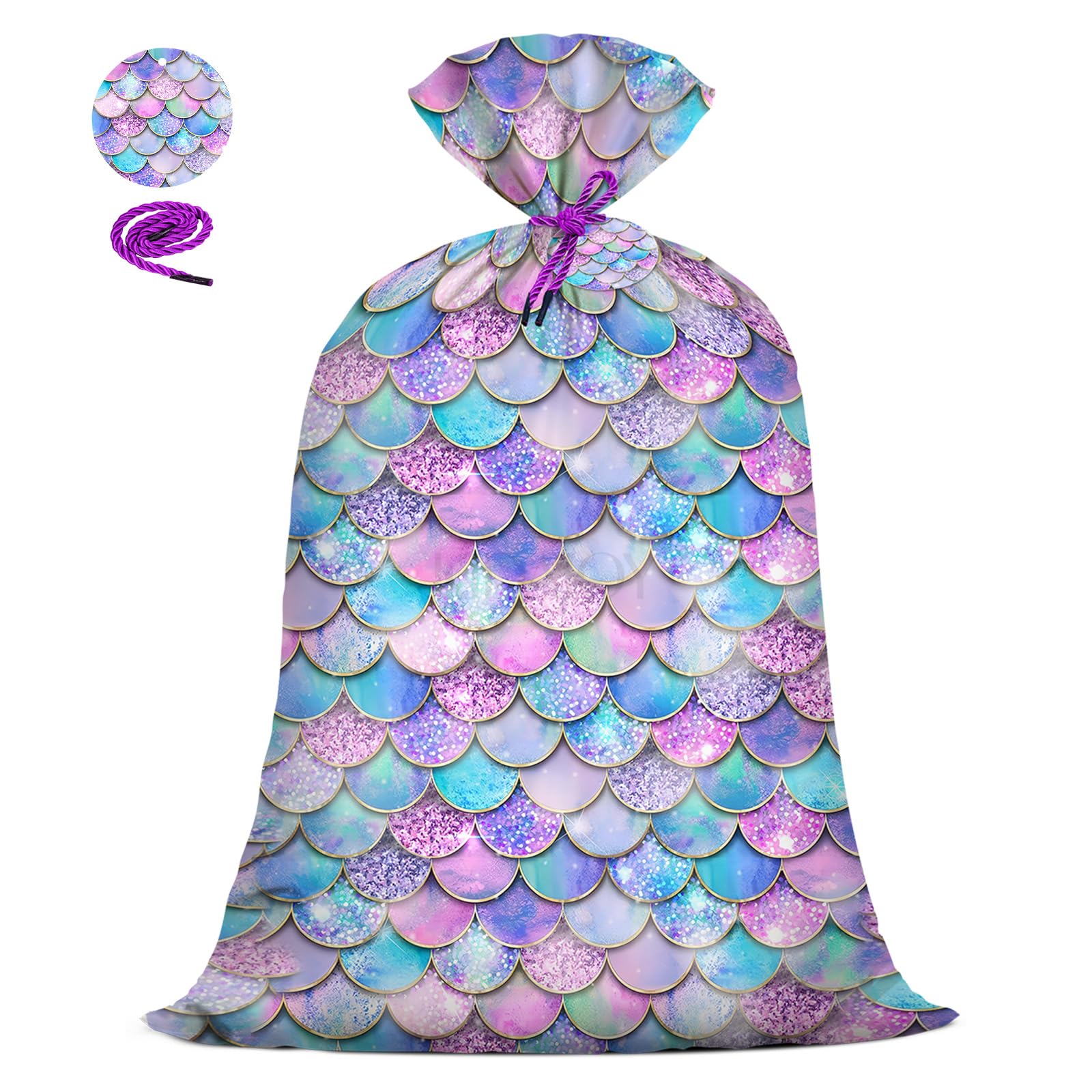 KIDAJOY 1 Pcs Extra Large Plastic Gift Bags Mermaid Rainbow 56"x 36" Jumbo Gift Bags for Baby Girls Mermaid Themed Birthday Party Favors Supplies