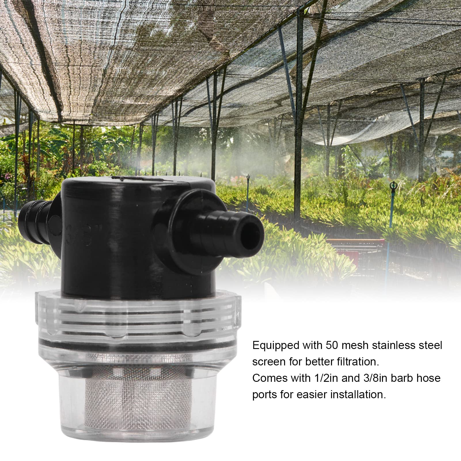 Filtro Pompa da 3/8 Pollici 1/2 Pollici Filtro Pompa DC 12V, Filtro Pompa Acqua in Linea Stainer Barb ABS Uscita 3/8 Pollici 1/2 Pollici per Pompe DC 12V 80 PSI