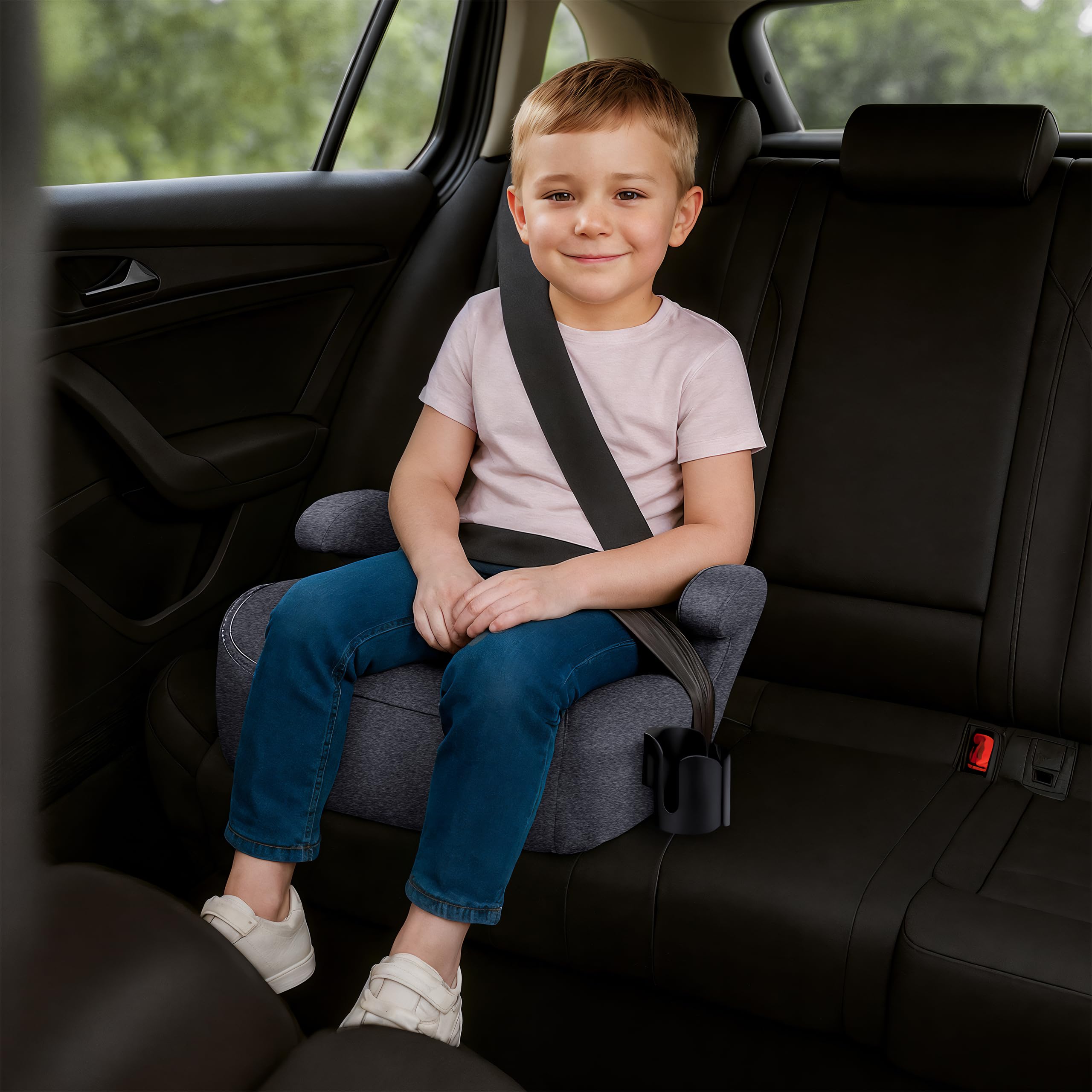 Tulano Cabby 25 Kindersitz Auto - i-Size ECE R129/03 - Autositz für Kinder | 125-150 cm - Sitzerhöhung mit Gurtführung - Sicherheitsführung - Bequeme Armlehnen - mit Getränkehalter – Schwarz