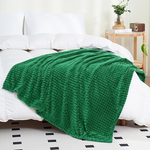 Miniatura 2 de Puncuntex Manta de franela de forro polar verde clásico de 60 x 80 pulgadas, manta acogedora de felpa súper suave con diseño de cuadrícula cuadrada