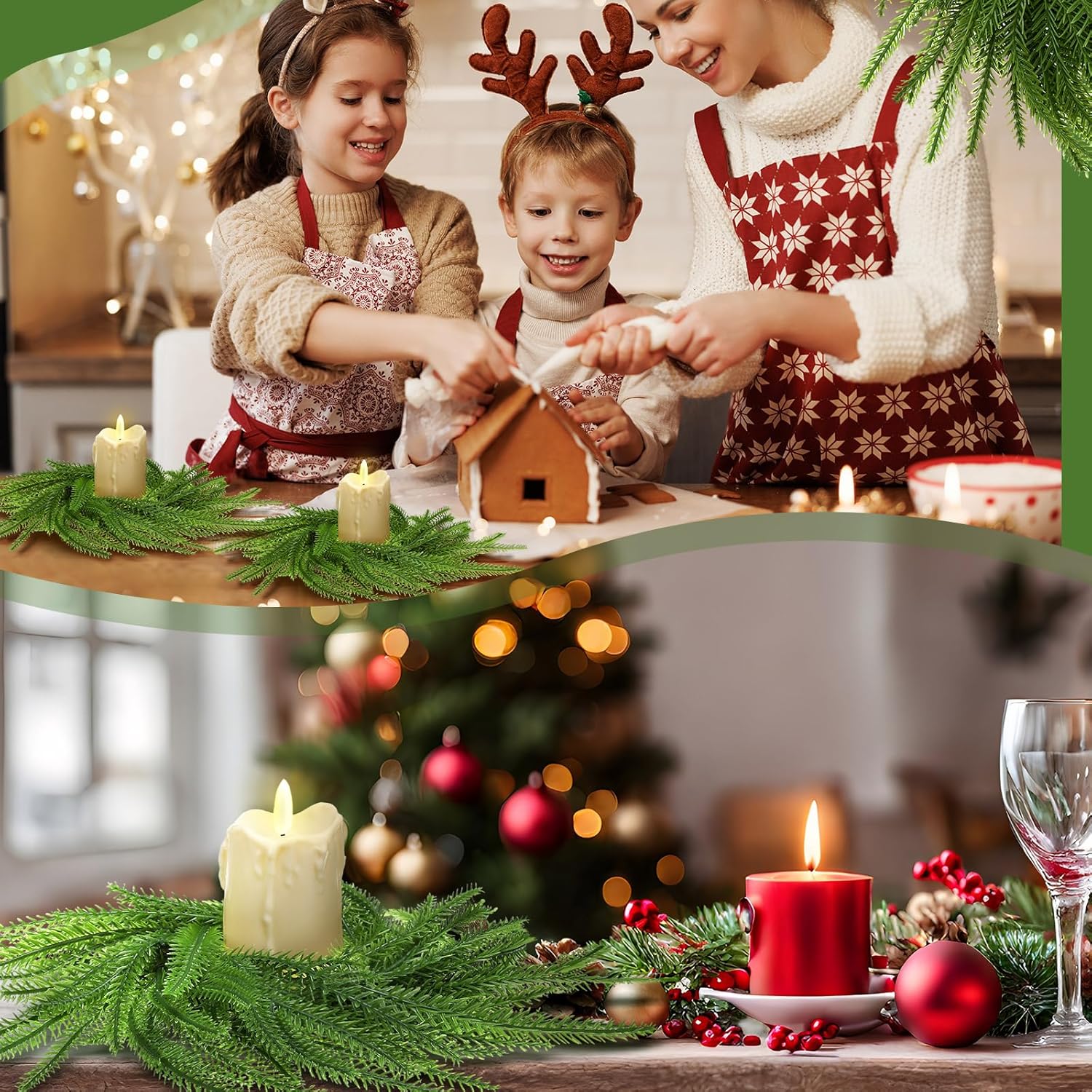 8 Pcs Mini Wreaths for Cabinets, 9.8 Inch Christmas Norfolk Pine Candle Rings, Artificial Small Wreath Garland Xmas Candle Ring Holder for Kitchen Cabinet Window Chair Wall Table Centerpiece