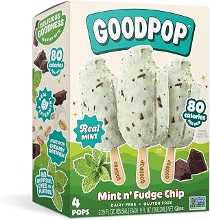 GoodPop Mint 'N Fudge Chip Bars - Dairy-Free Vegan Ice Cream, Gluten-Free Non-GMO, 4 Count