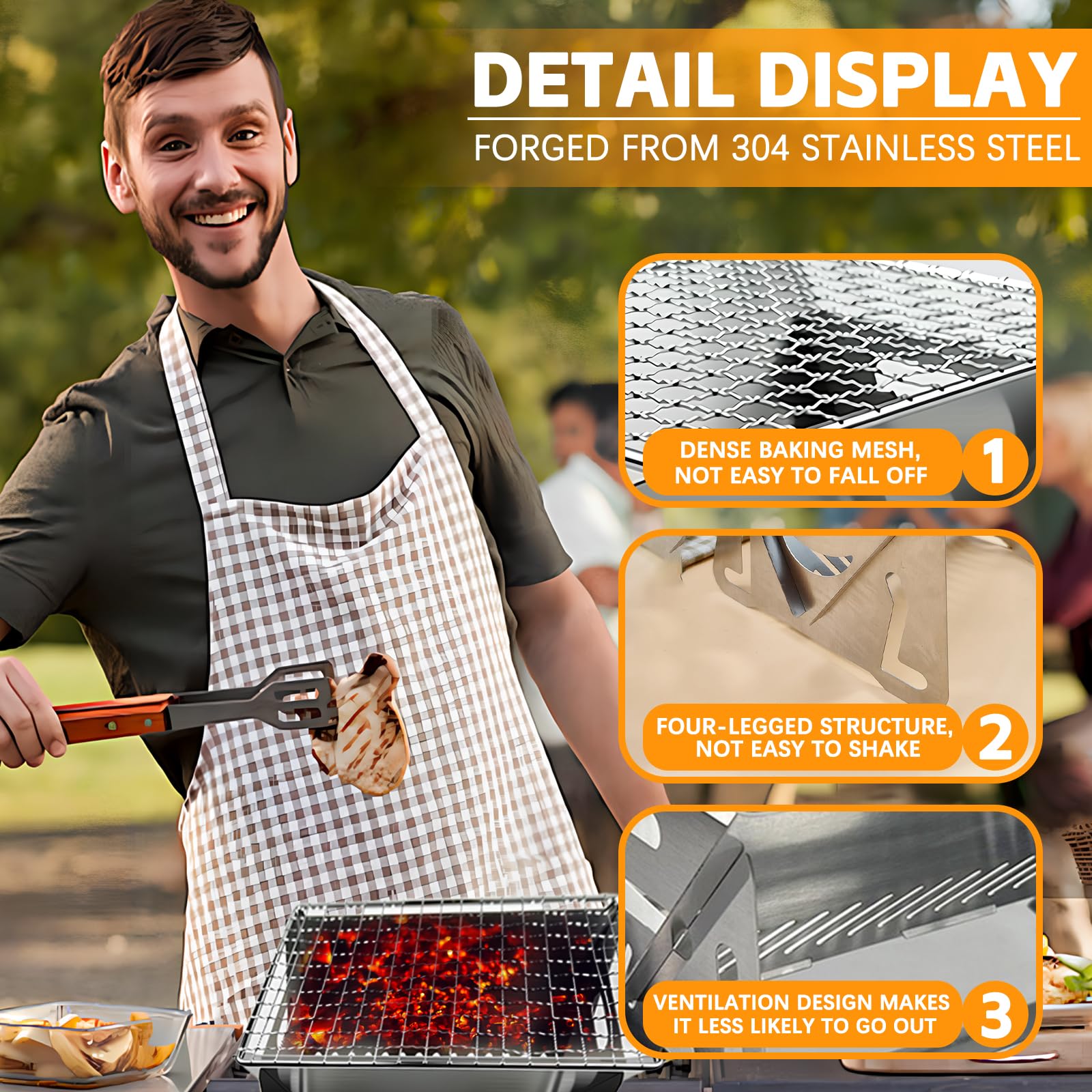 dellyy Griglia Portatile, Barbecue Portatile a Carbonella, Griglia Campeggio, Barbecue Carbonella Portatile Adatta per Esterni, Giardini e Altri Luoghi, Adatta per 1-2 Persone