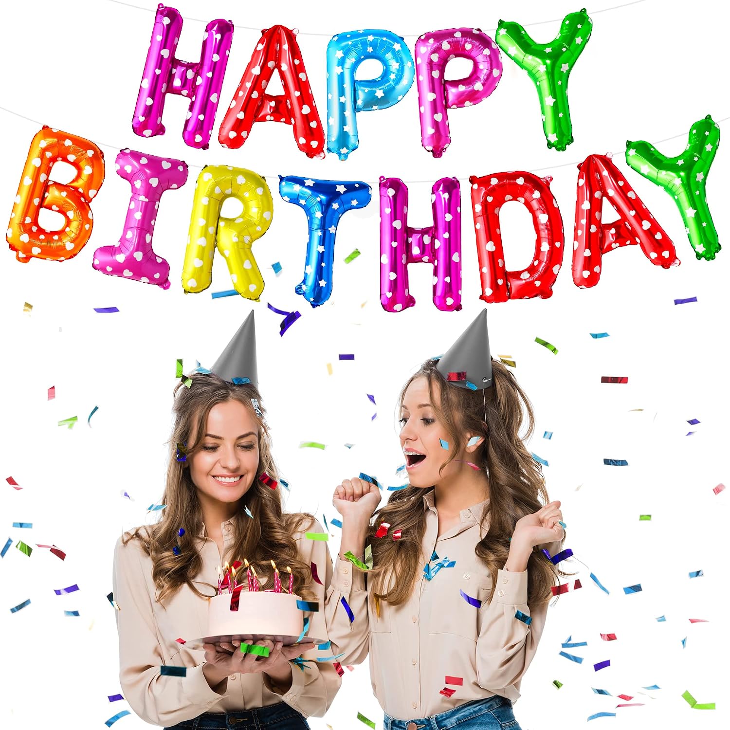 KatchOn, Rainbow Happy Birthday Balloon Banner - 16 Inch | Rainbow Balloons for Happy Birthday Decorations | Kids Theme Birthday Decorations |