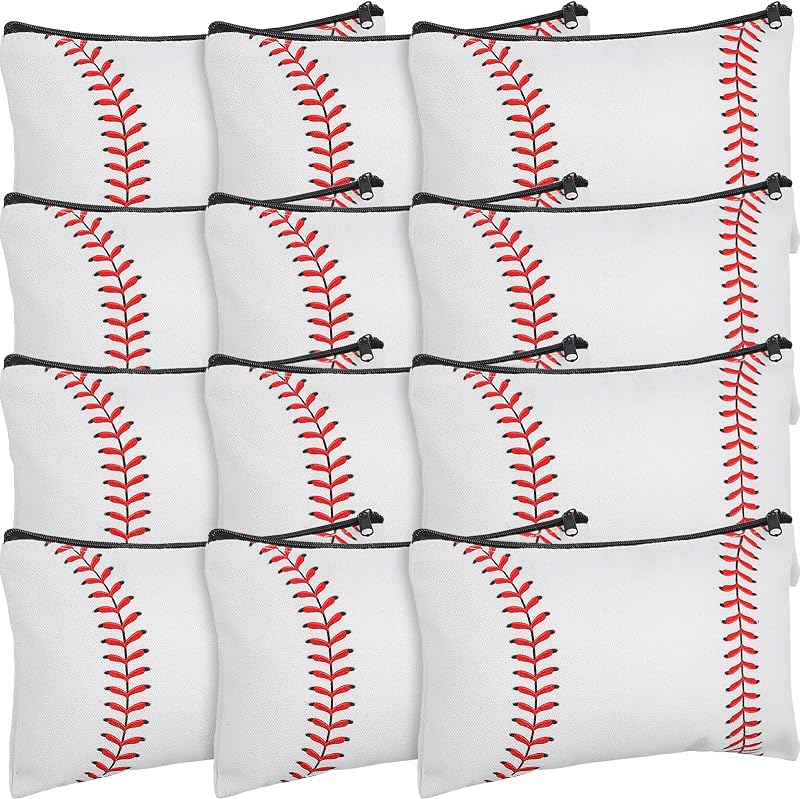 Eccliy 20 Pcs Baseball Makeup Bags Bulk Sport Team Gifts Baseball Cosmetic Bag Accessories for Women Toiletry Zipper Pouch Travel Canvas Gifts Stuff for Party Team Players Lover