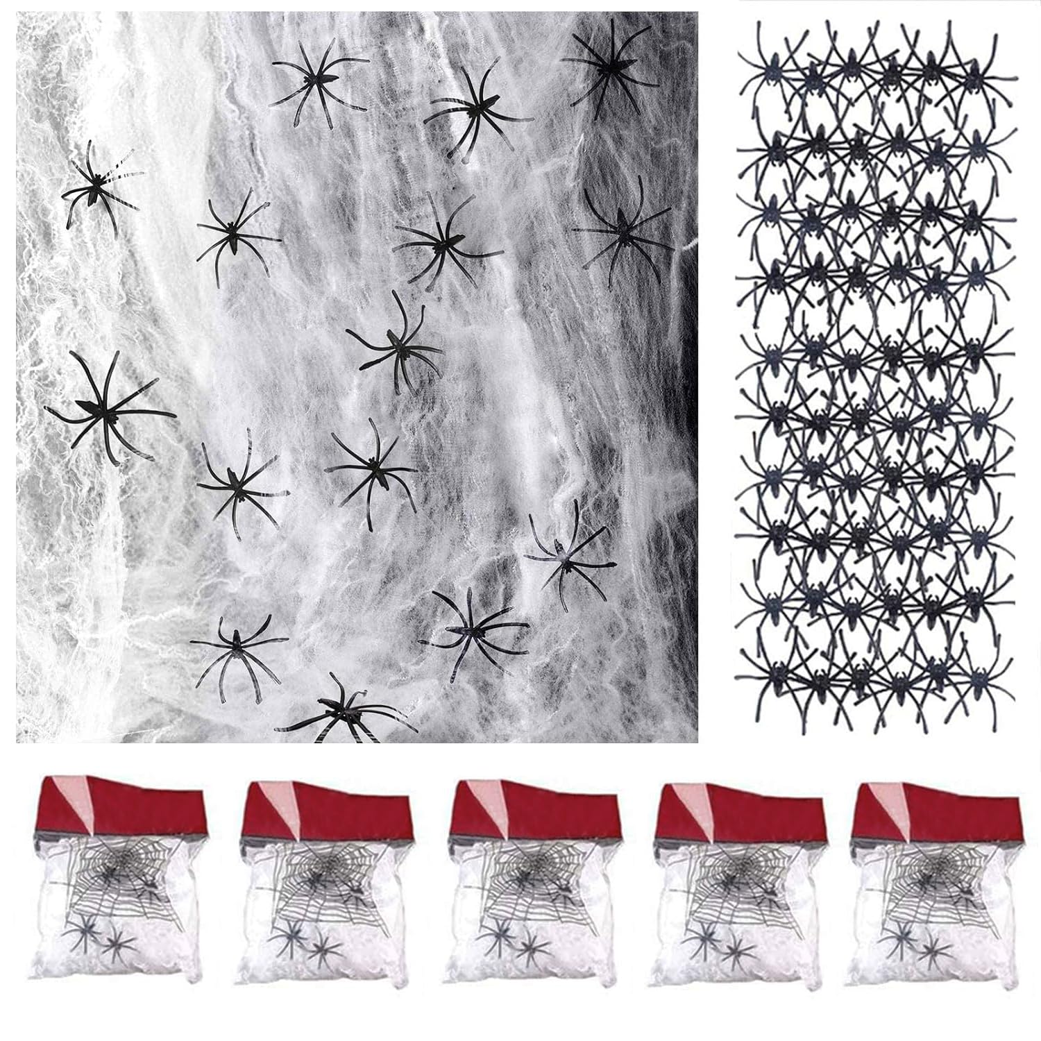 Amaza Telarañas Halloween Decoracion Terror — 5 Packs Tela de Araña Elástica (100g)