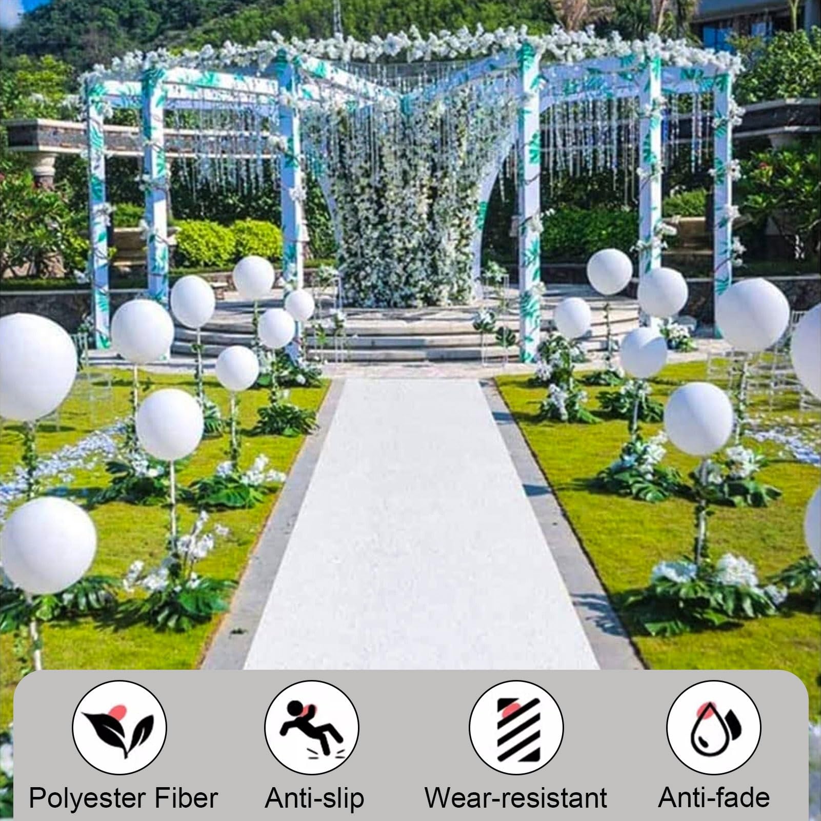 Tapis d'allée pour cérémonie de mariage, 10 m, 20 m, 30 m, tapis blanc, tapis de sol antidérapant, rouleau de tapis de 2 mm d'épaisseur, pour les mariages, les décorations de fête d'église ( Size : 1x