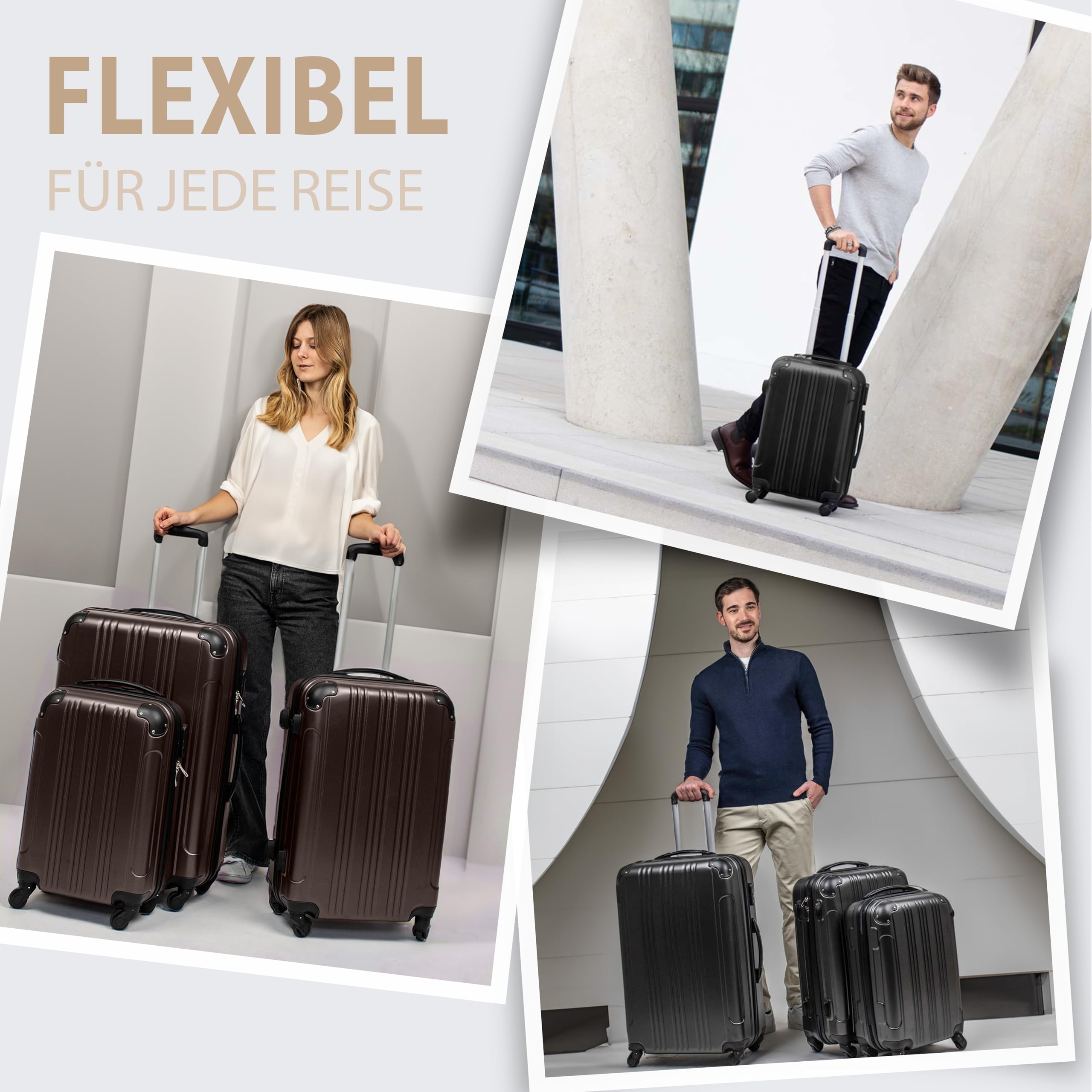 FERGÉ set di 3 valigie viaggio QUÉBEC - bagaglio rigido dure leggera 3 pezzi valigetta 4 ruote beige