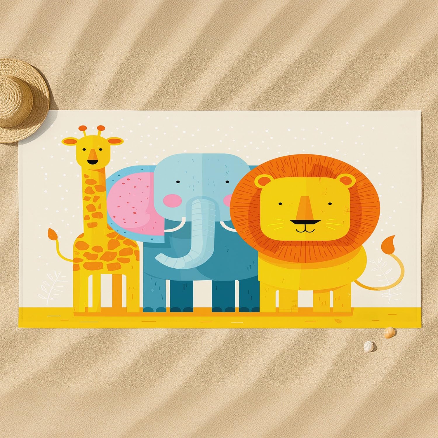 Générique Grande Serviette de Plage 200 x 100 CM,Drap de Plage Microfibre,Couverture de Plage Absorbante Rapide pour Enfants, Vif, Lumineux Girafes, Éléphants, Lions, Animaux Cartoon