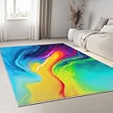 Bhoyctn Machine Washable Carpet Abstract Design Area Rug 2 x 3 ft, Low Pile Non-Slip Rugs Psychedelic Color Staggered Fluid Print Pattern Carpet for Living Room Bedroom Entryway Kitchen Dorm Kids Room