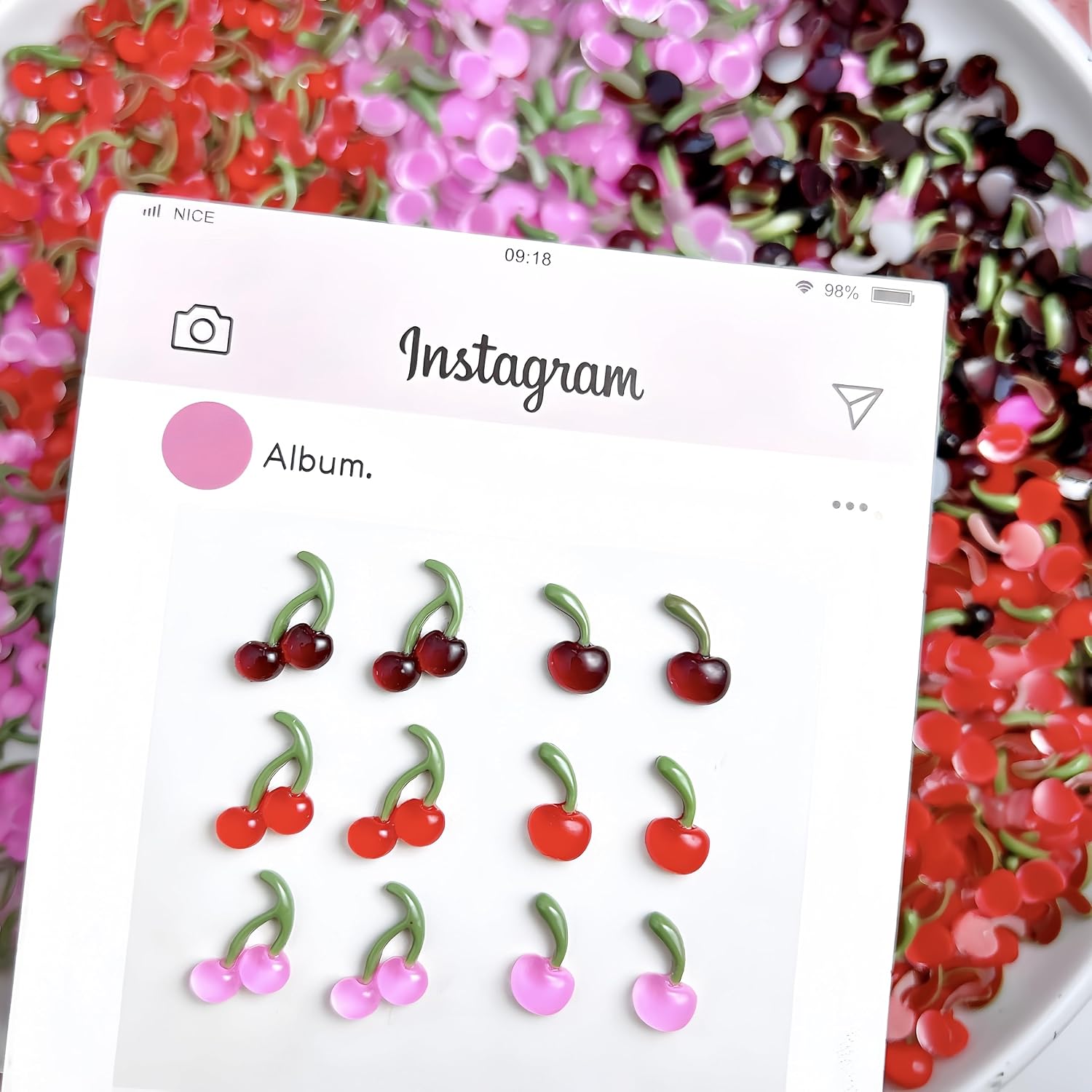 120PCS Cherries Nail Charms 3D Cherry Nail Rhinestones Nail Gems Summer Fruit Nail Accessories 3D Resin Nails Supplies Colorful Cherry Nail Diamonds Y2K Nail Jewels for Women Acrylic Nail Supplies