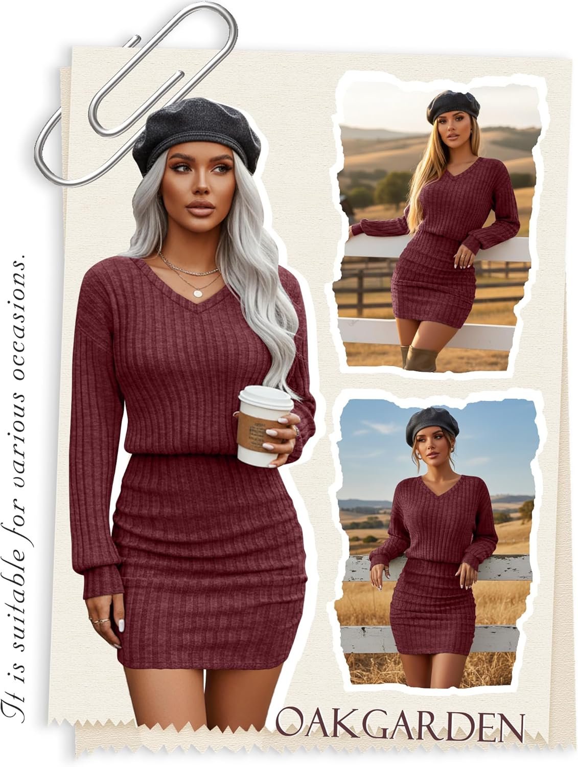 Women's Pullover Sweater Dress Long Lantern Sleeve Ribbed Knit V Neck Ruched Bodycon Mini Dress 2025 Fashion - Image 3