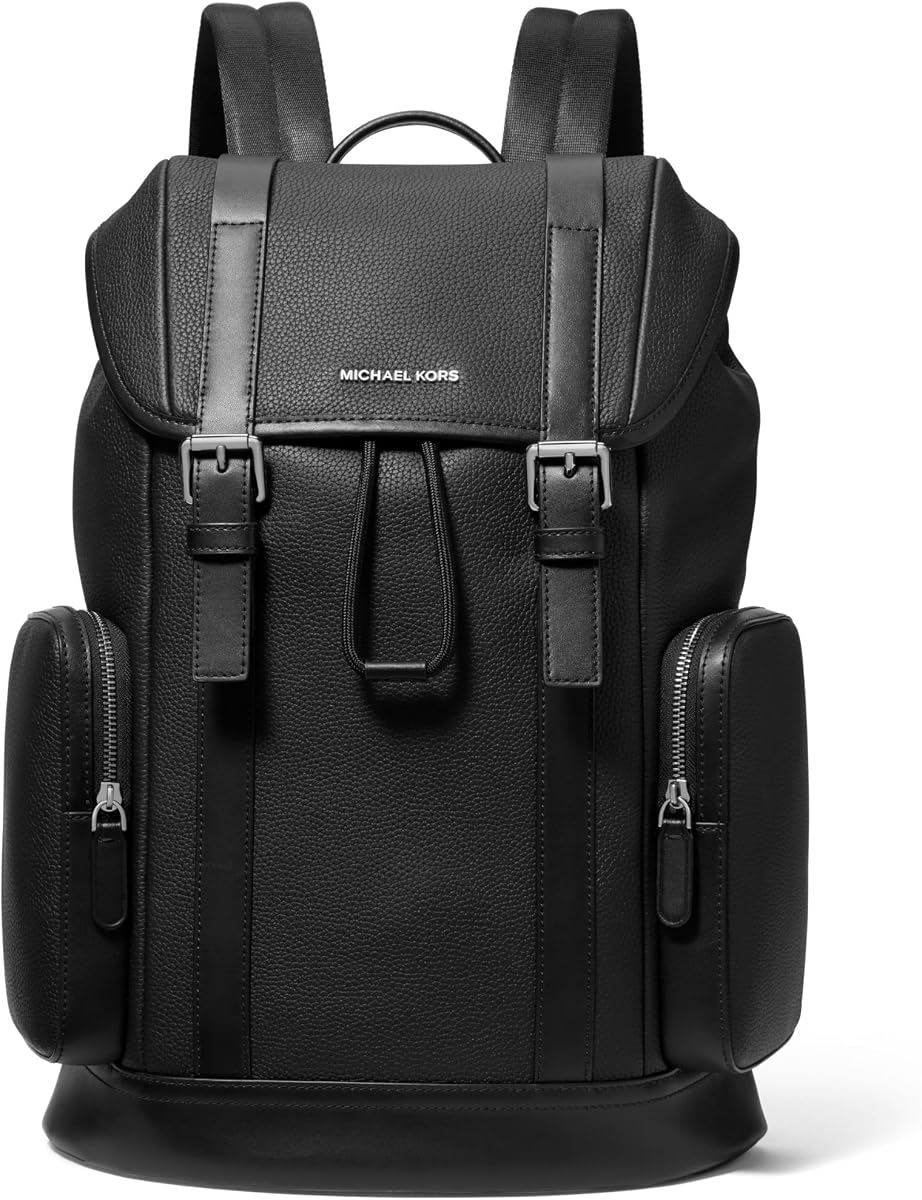 Mochila City Buckle para hombre, Silver Tone-Hardware/Negro