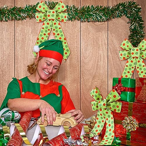 Miniatura 8 de 12 lazos grandes de elfo de Navidad de 9 x 16 pulgadas, lazos decorativos para colgar de Navidad, puntos con purpurina, adorno de Navidad, regalo de
