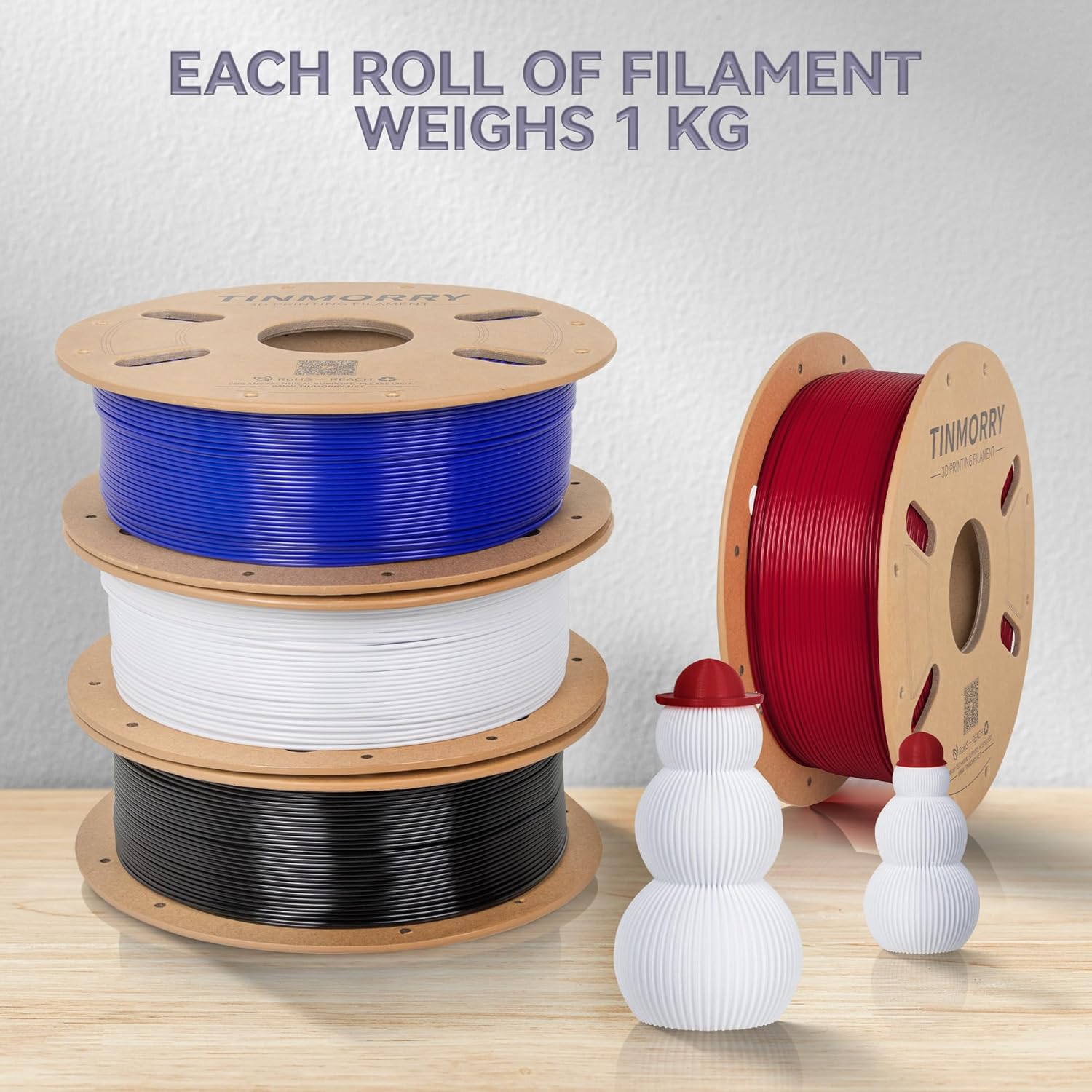 TINMORRY PETG Filament Bundle, Rapid PETG 3D Printer Filament 1.75 mm Multicolor Pack, Red & Black & Cold White & Klein Blue, 1 KG x 4 Spools