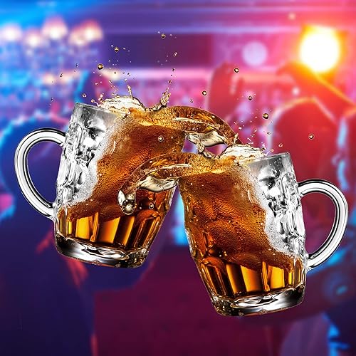 Miniatura 3 de Paquete de 6 tazas de cerveza Dmple, vasos con asa, jarras de vidrio de 17 onzas, juego de vasos de cerveza clásicos