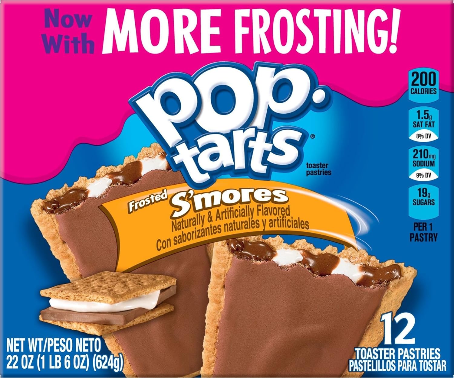 Pop-Tarts Breakfast Toaster Pastries, Frosted S'mores Flavored, 22 oz, 12 count(Pack of 12)