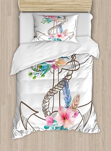 Miniatura 345 de Ambesonne Juego de funda de edredón color menta, líneas onduladas horizontales a rayas blancas abstractas de tonos suaves, exhibición de arte