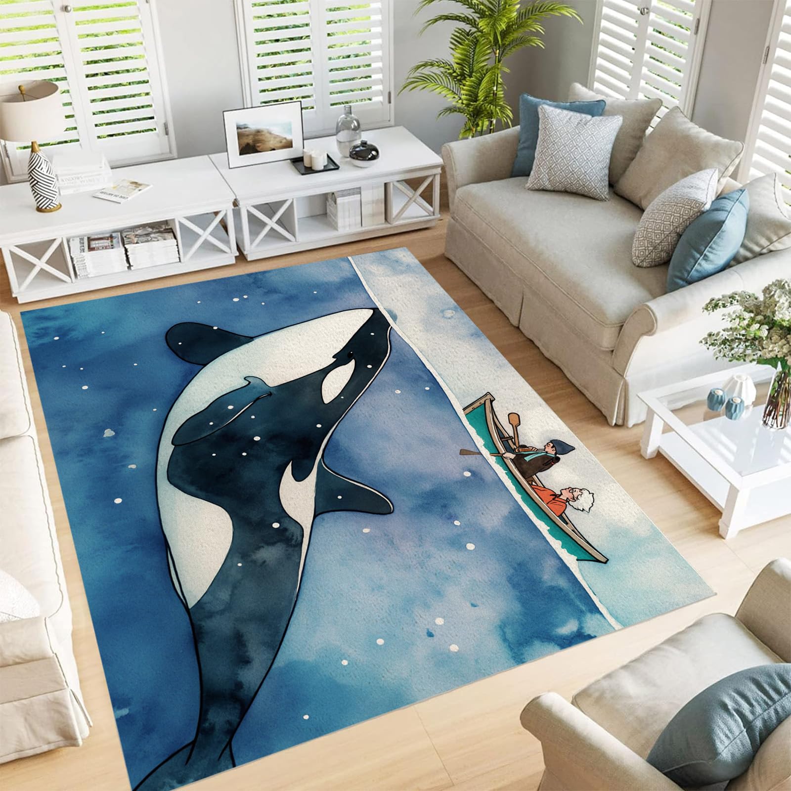 Tapis orque aquarelle pour salon moderne et ambiance marine