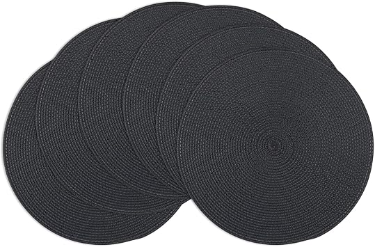 Winknowl Round Braided Placemats Set of 6 Washable Woven Heat Resistant Table Mats for Kitchen Dining Tables 15 inch Round Place Mats Black,6pcs