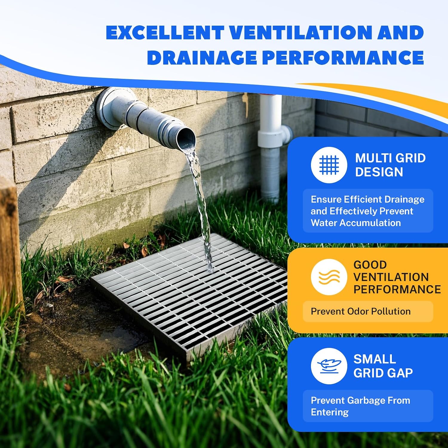 FAHKNS 23.6"x23.6" Galvanized Steel Drain Grate, B125 Class Heavy Duty Sewer Cover, Corrosion Resistant Water Drainage Grate for Driveway, Concrete Floor, Sewer, Garage, Outdoor
