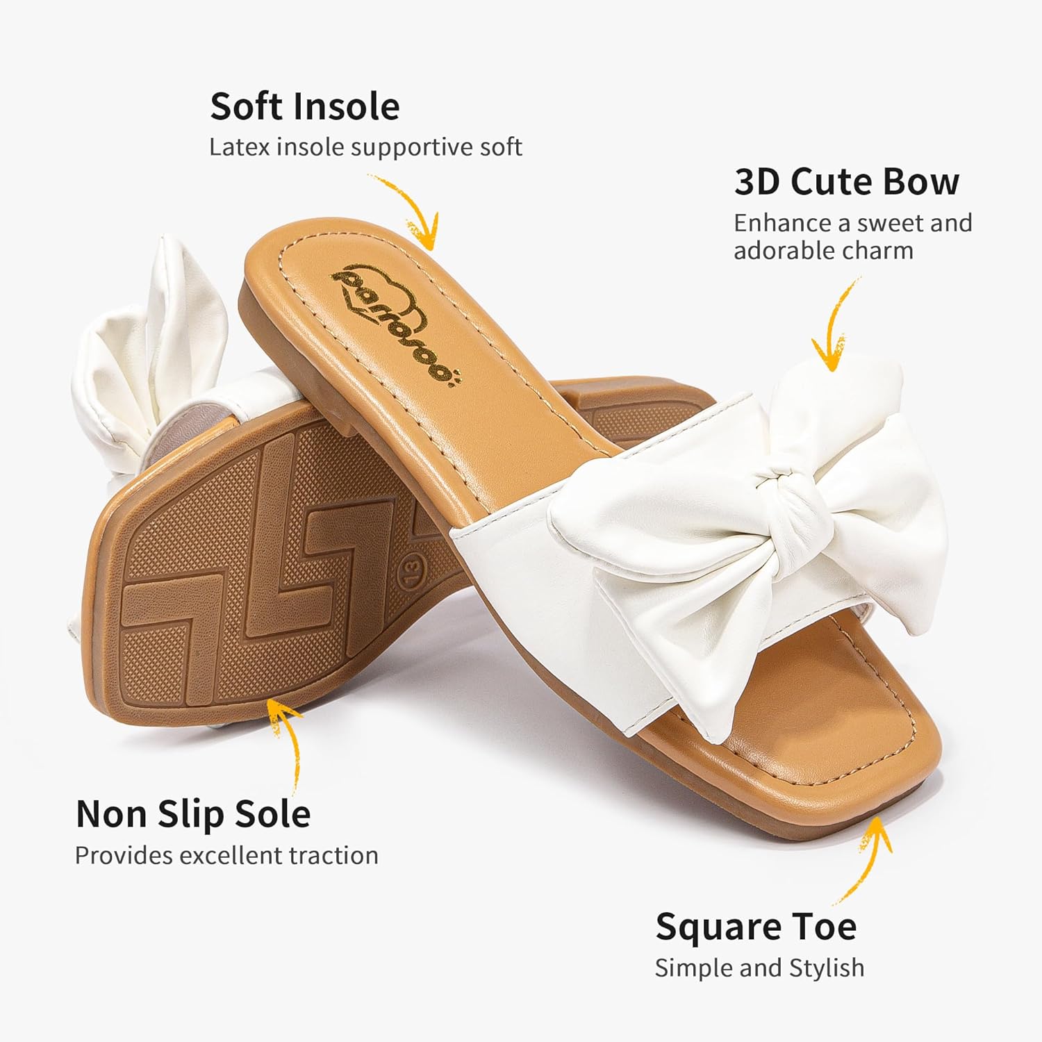 Girls Bow Sandals Open Toe Slip on Flats Girl Dress Shoes Toddler Little Kid Big Kid Slides Summer Beach Casual
