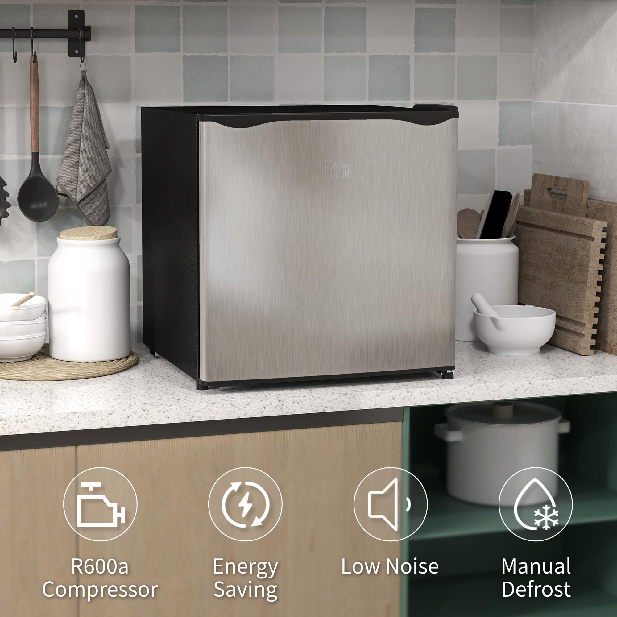 HOMCOM Tabletop Mini Freezer with 35 Litre Capacity, Small Freezer with Reversible Door, Adjustable Temperature and Removable Wire Shelf for Bedrooms, Home Office, Silver Tone — view 8