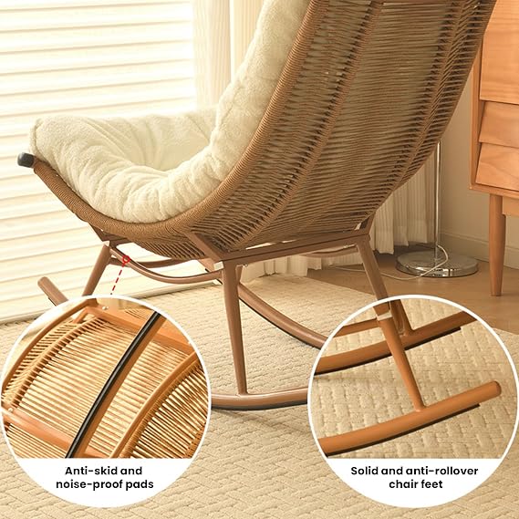 Rocking Chair Indoor, Glider Rocking Chair with Ottoman, Upholstered Glider Rocker with High Backrest Padded Seat, Soft Side Chair Accent Chair for Living Room Bedroom