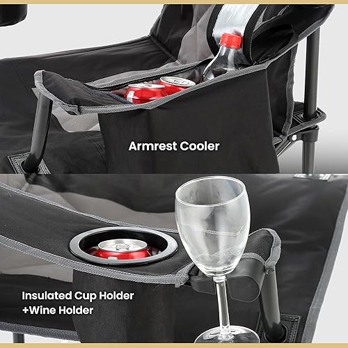 Miniatura 4 de ARROWHEAD OUTDOOR Silla plegable portátil de lujo para campamento con reposacabezas, portavasos y vidrio, enfriador de 6 latas, bolsa de transporte