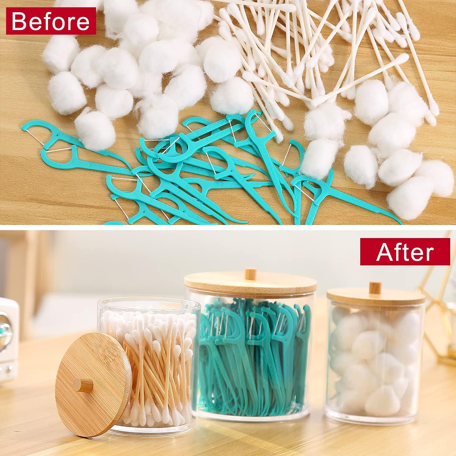 DoMiDoLa 3 Pack Acrylic Qtip Holder Dispenser for Cotton Ball Pad Round Swab Holder,Clear Plastic Apothecary Jars for Bathroom Canister Accessories Storage Organizer and Vanity Makeup Organizer : Home & Kitchen