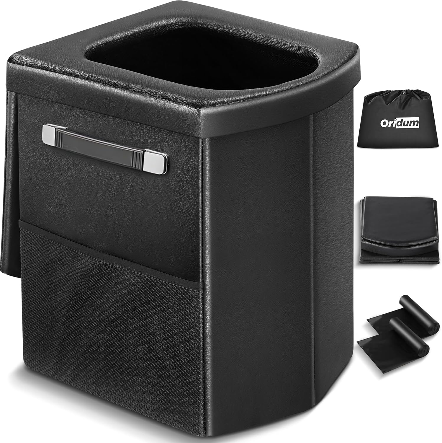 Portable Toilet for Adults, Foldable Camping Toilet with Soft & Comfortable Leather Seat,Hold Up to 400lbs, Height 16.5in for Camping, Car/Road-Tripping
