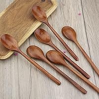 Vista 3 de Cucharas de madera, 6 cucharas de sopa de madera de 9 pulgadas para comer, mezclar, revolver, cuchara de madera con utensilio de cocina