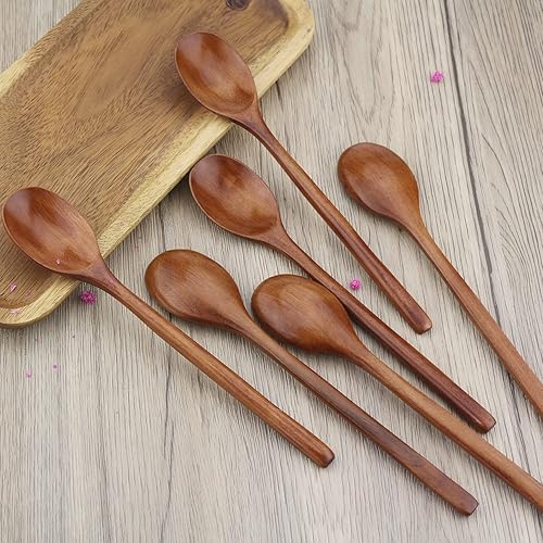 Vista 3 de Cucharas de madera, 6 cucharas de sopa de madera de 9 pulgadas para comer, mezclar, revolver, cuchara de madera con utensilio de cocina