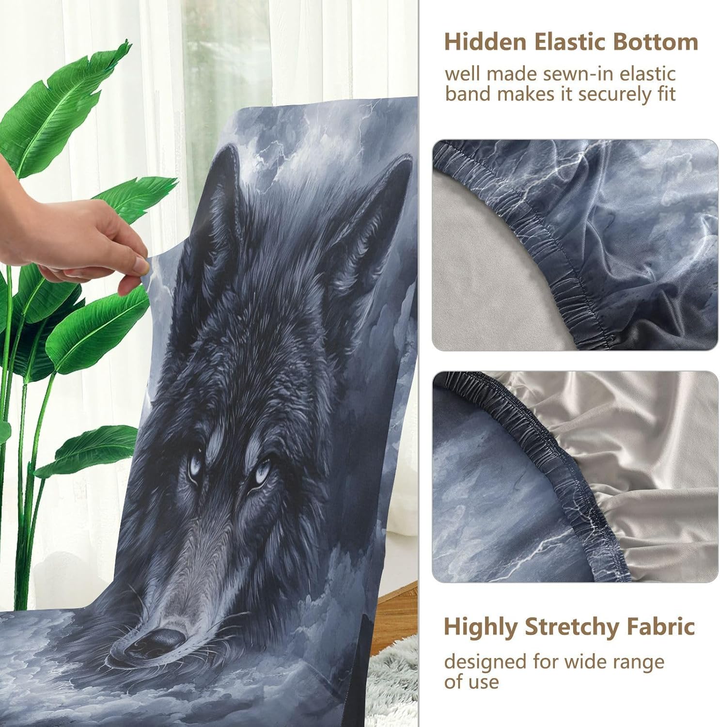 ALAZA Chair Covers for Dining Room, Clouds Lightening Storm Wolf Stretch Chair Cover Sets Chair Protector Removable Washable for Ktichen Restaurant Hotel