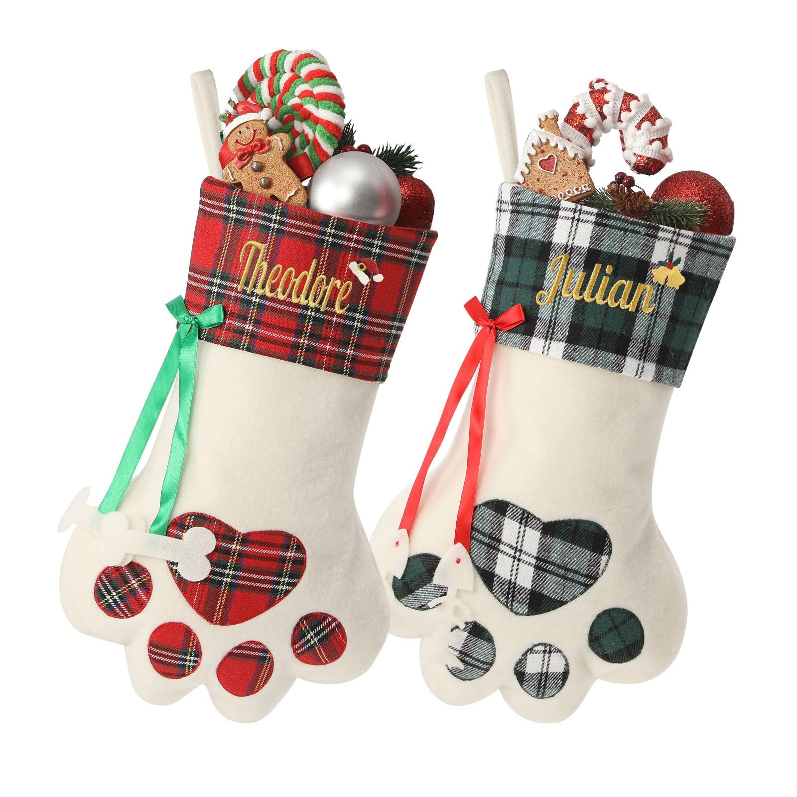 Personalized Christmas Stocking for Dogs Cats, Custom Christmas Stockings with Embroidered Name, 3 Pack Large Pet Paw Shape Stocking, Xmas Decoration Fireplace Hanging Stocking Family Holiday Dog Cat